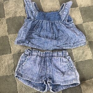 Blue Denim Top and Shorts Set